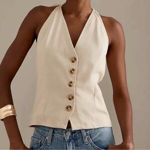 Anthropologie Cream Halter Button-Front Women's Top